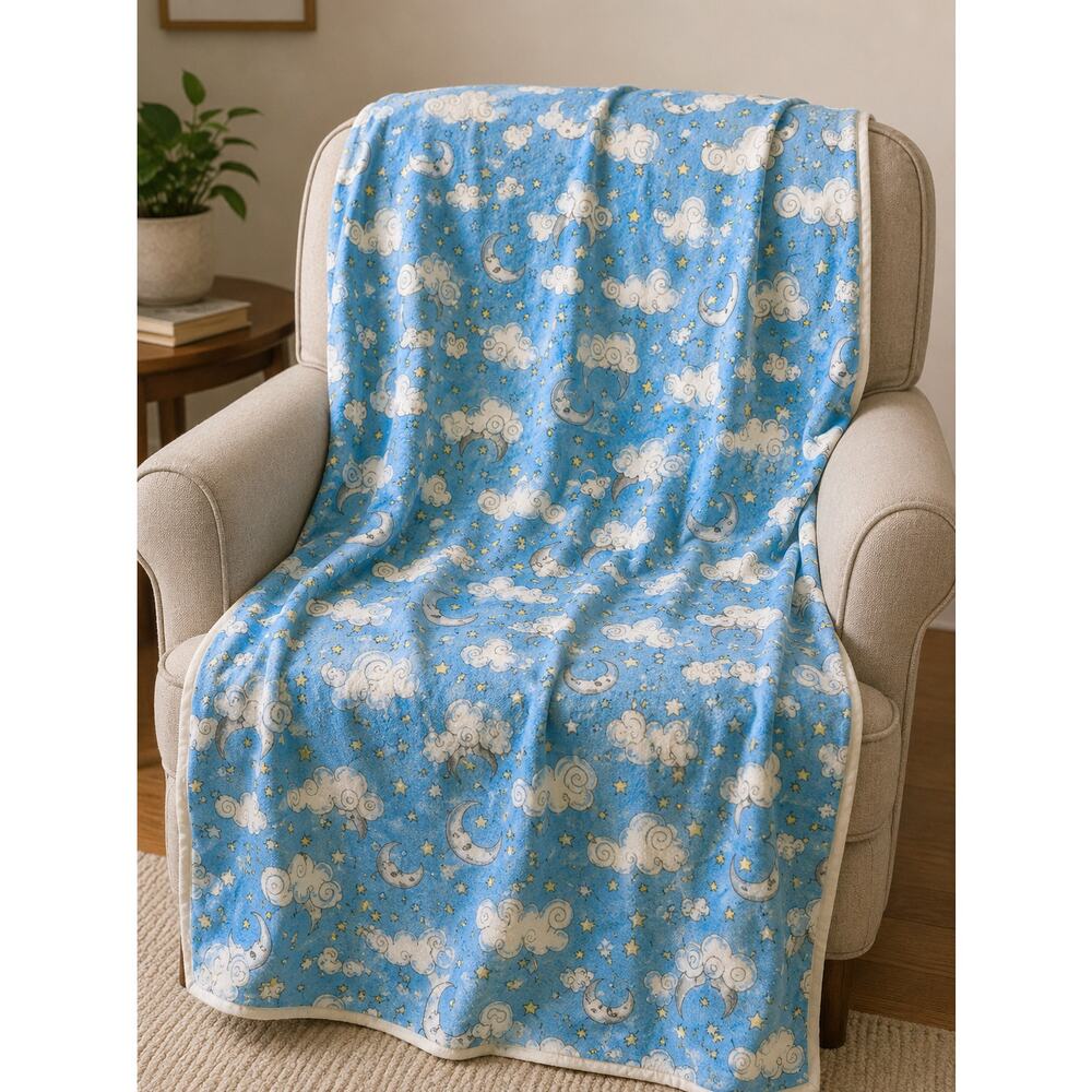 New Nancy Zieman Moon Stars Clouds Flannel Fabric 2 Yds + 20” 40” Wide Nursery